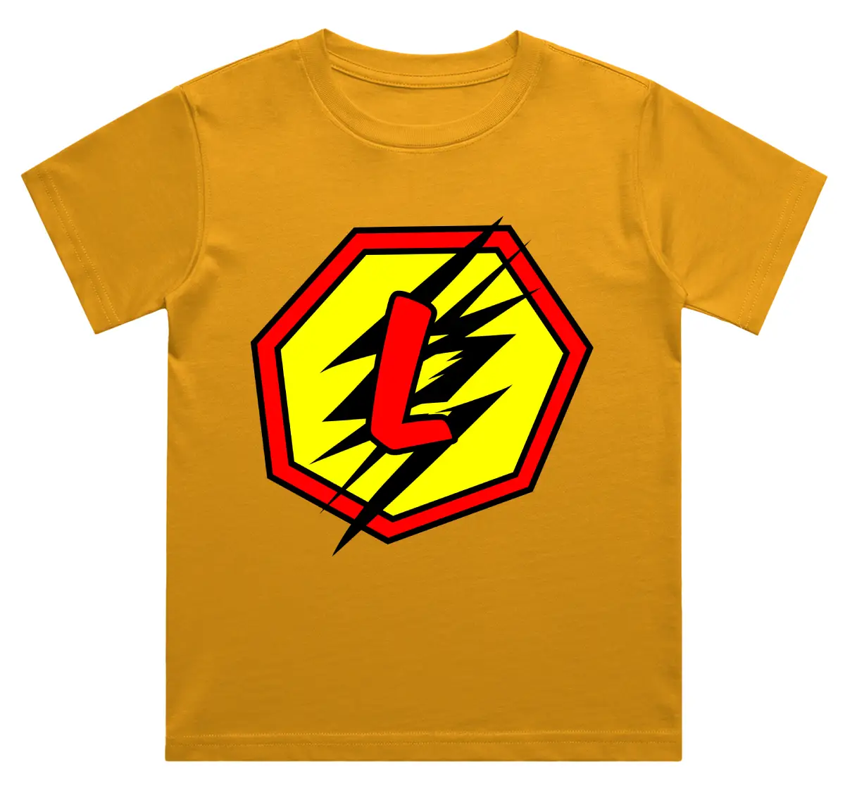 L Letter Alphabet Boys Golden Yellow Cotton T-shirt