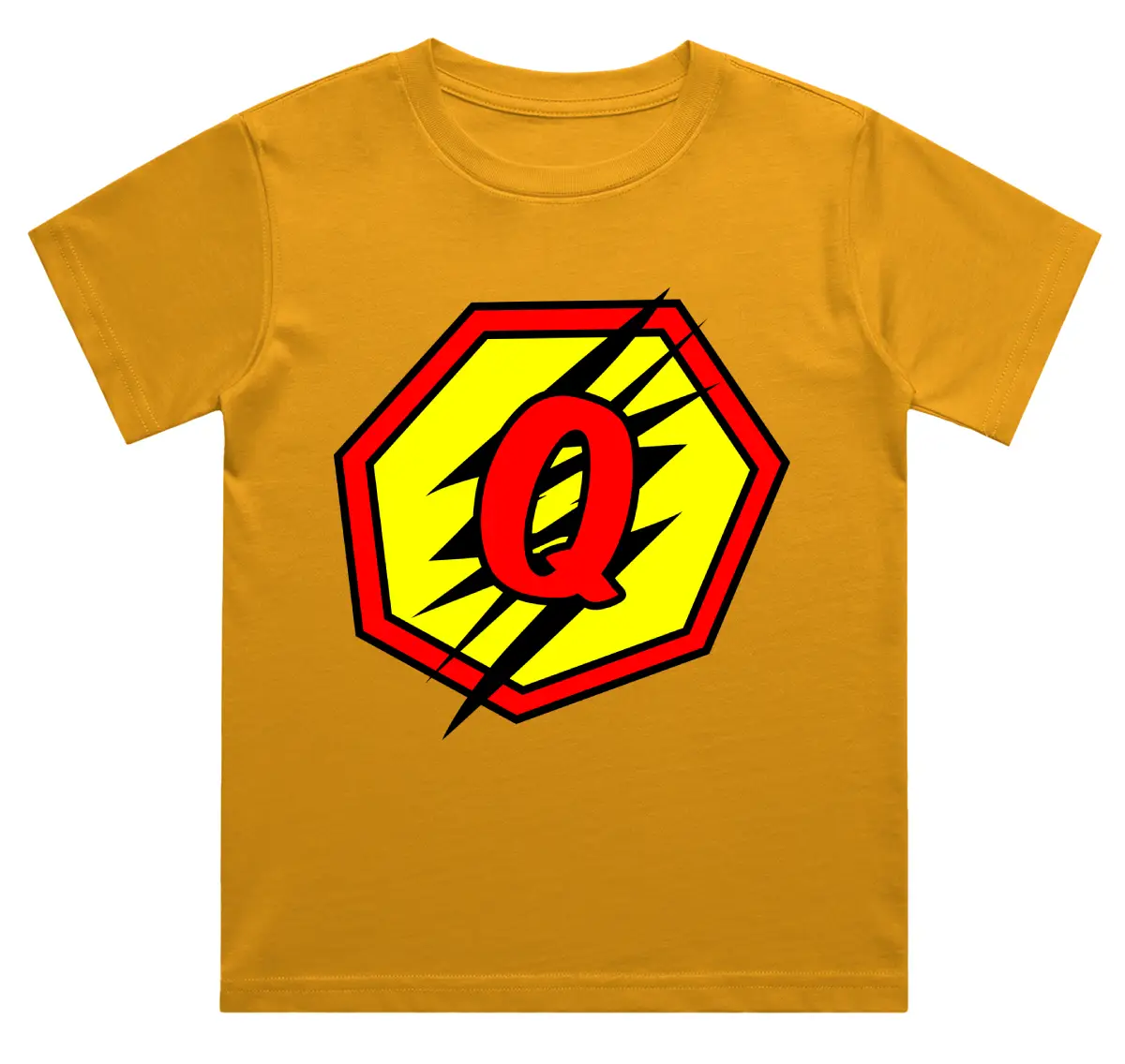 Q Letter Alphabet Boys Golden Yellow Cotton T-shirt