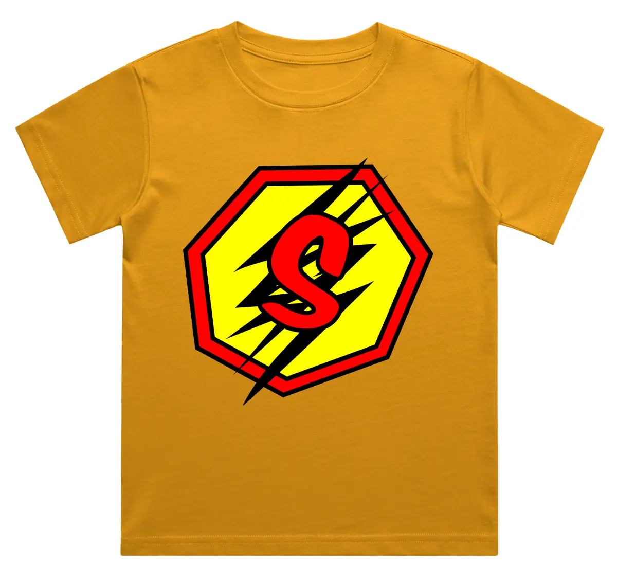 S Letter Alphabet Boys Golden Yellow Cotton T-shirt