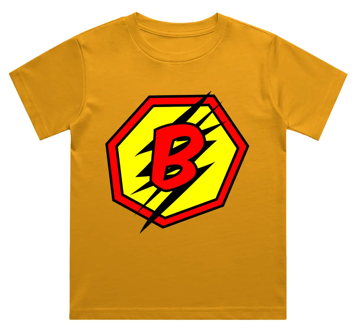 B Letter Alphabet Boys Golden Yellow Cotton T-shirt
