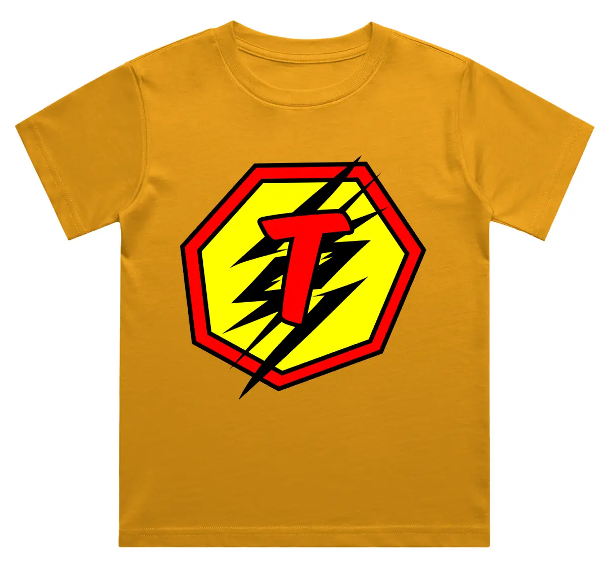 T Letter Alphabet Boys Golden Yellow Cotton T-shirt