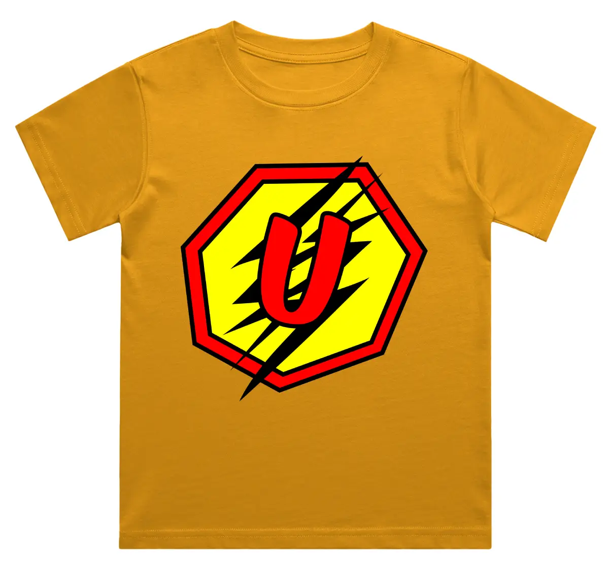 U Letter Alphabet Boys Golden Yellow Cotton T-shirt