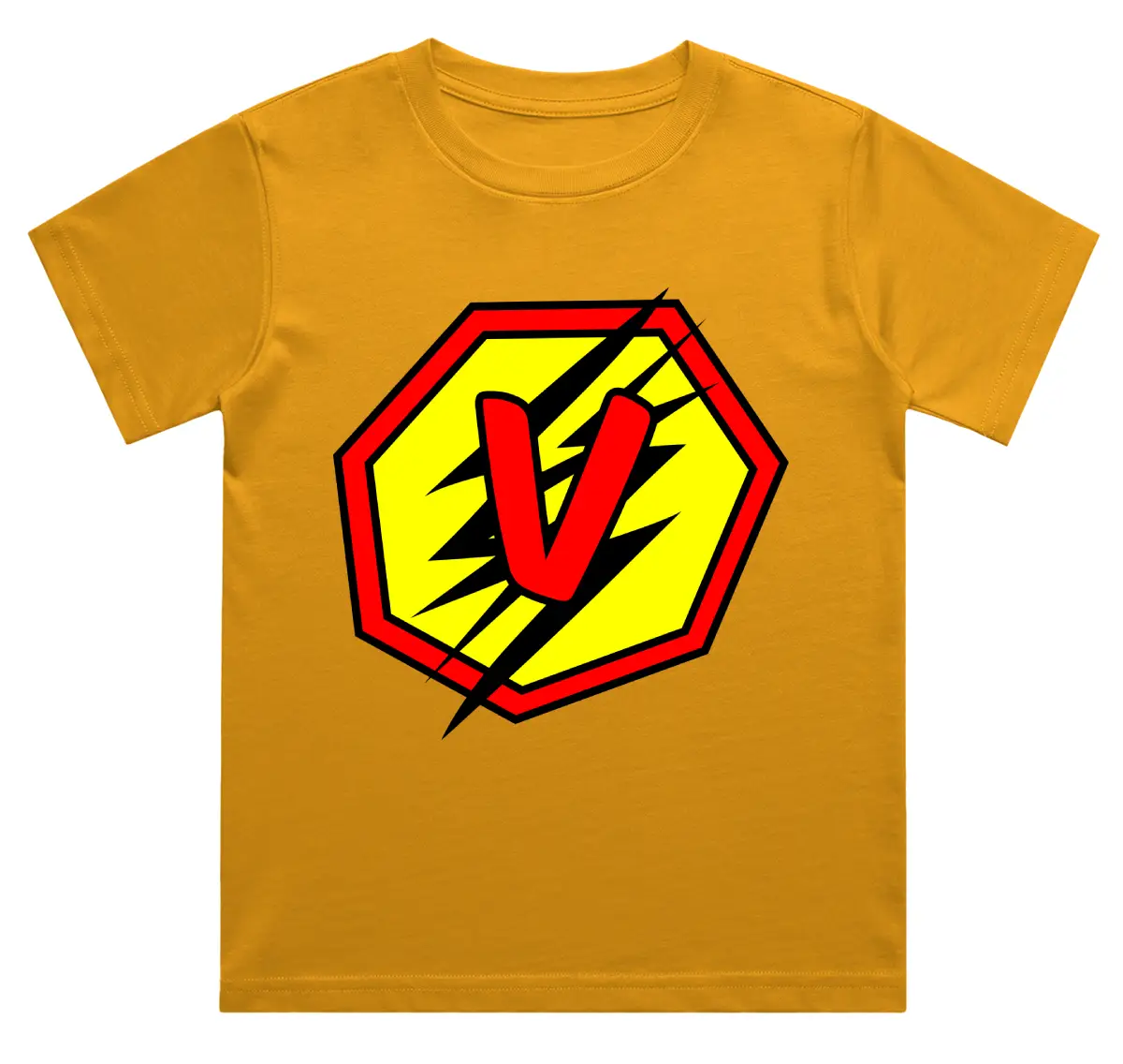 V Letter Alphabet Boys Golden Yellow Cotton T-shirt