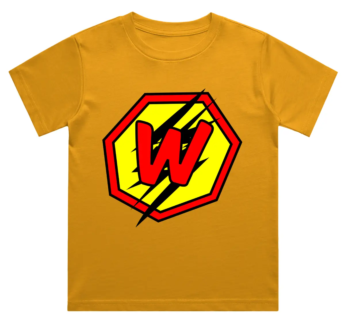 W Letter Alphabet Boys Golden Yellow Cotton T-shirt