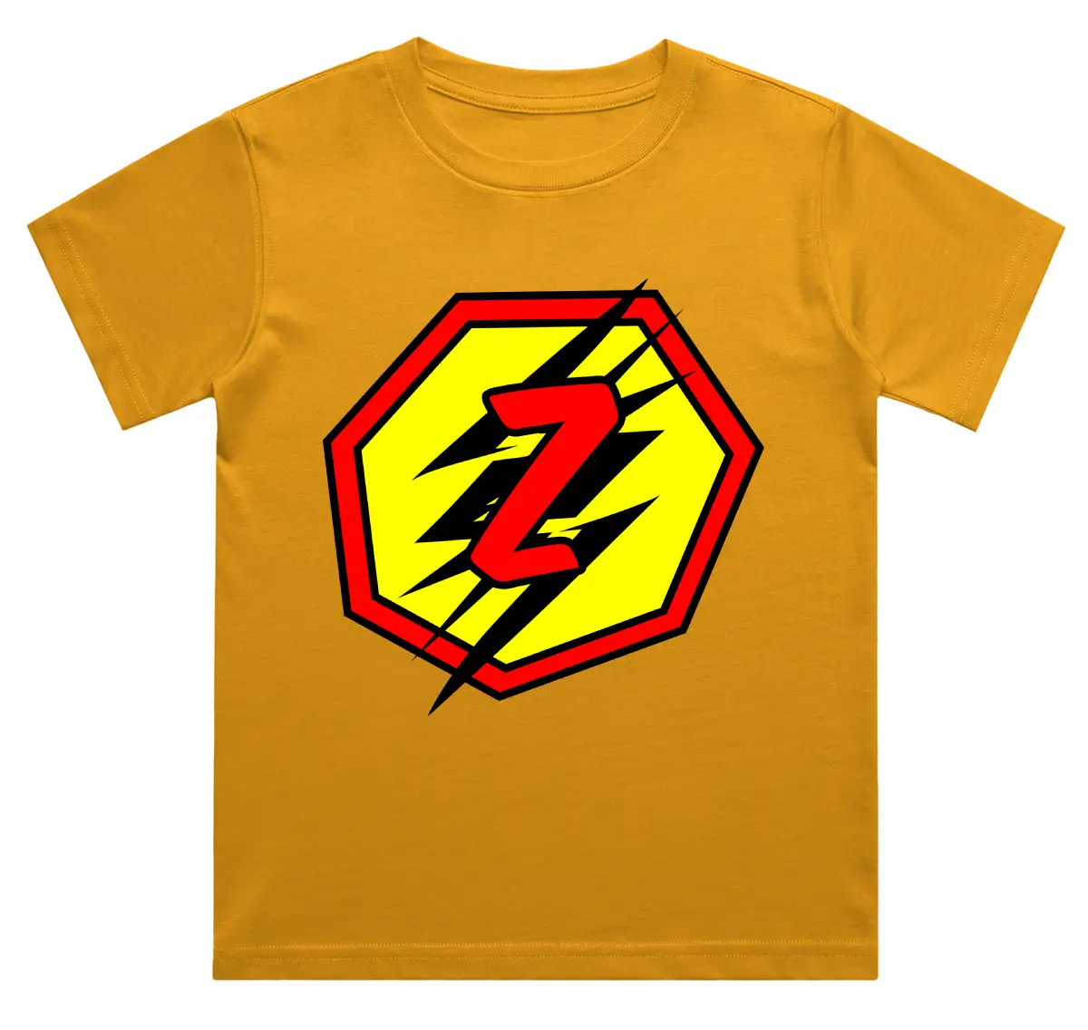 Z Letter Alphabet Boys Golden Yellow Cotton T-shirt