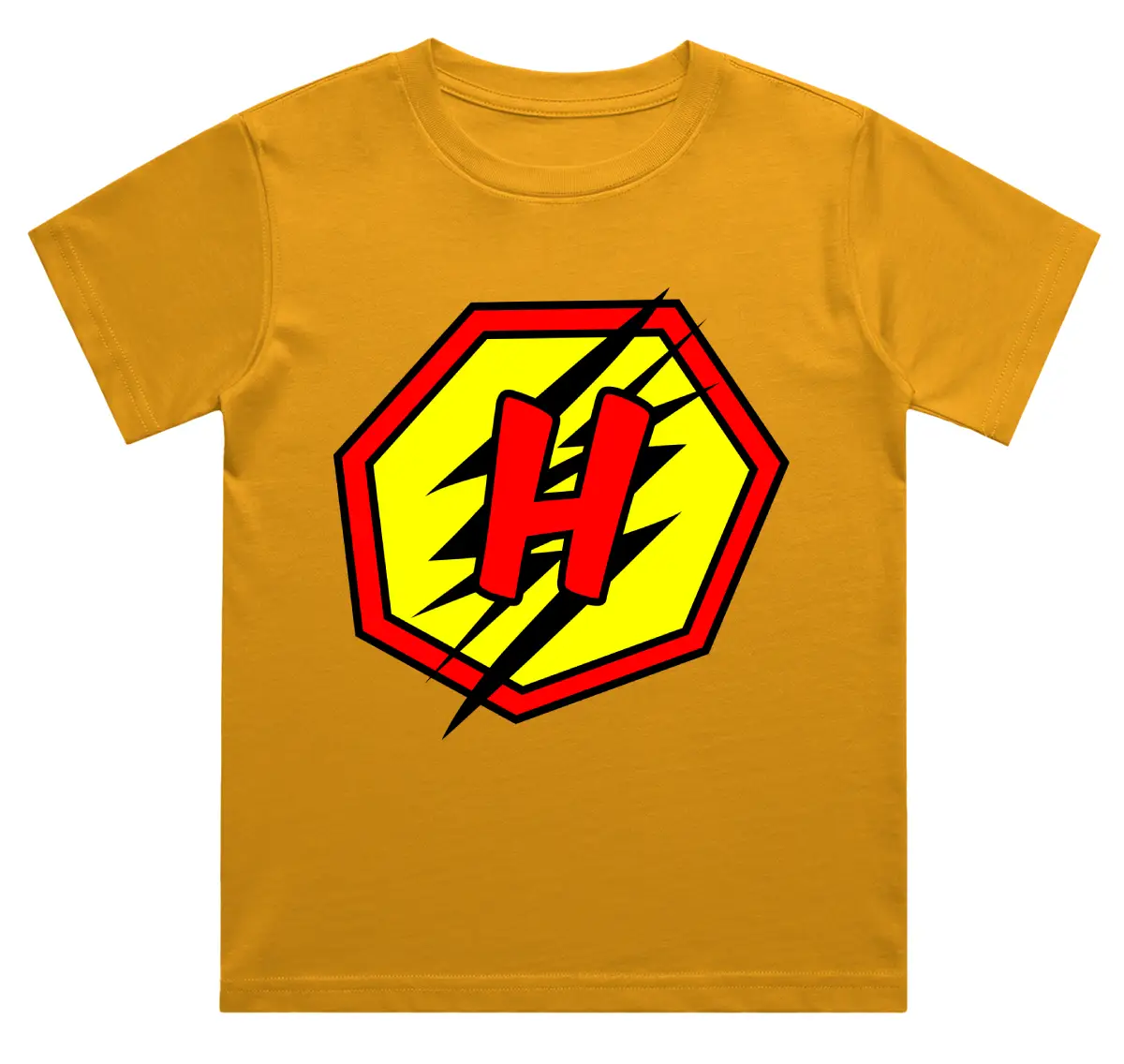 H Letter Alphabet Boys Golden Yellow Cotton T-shirt