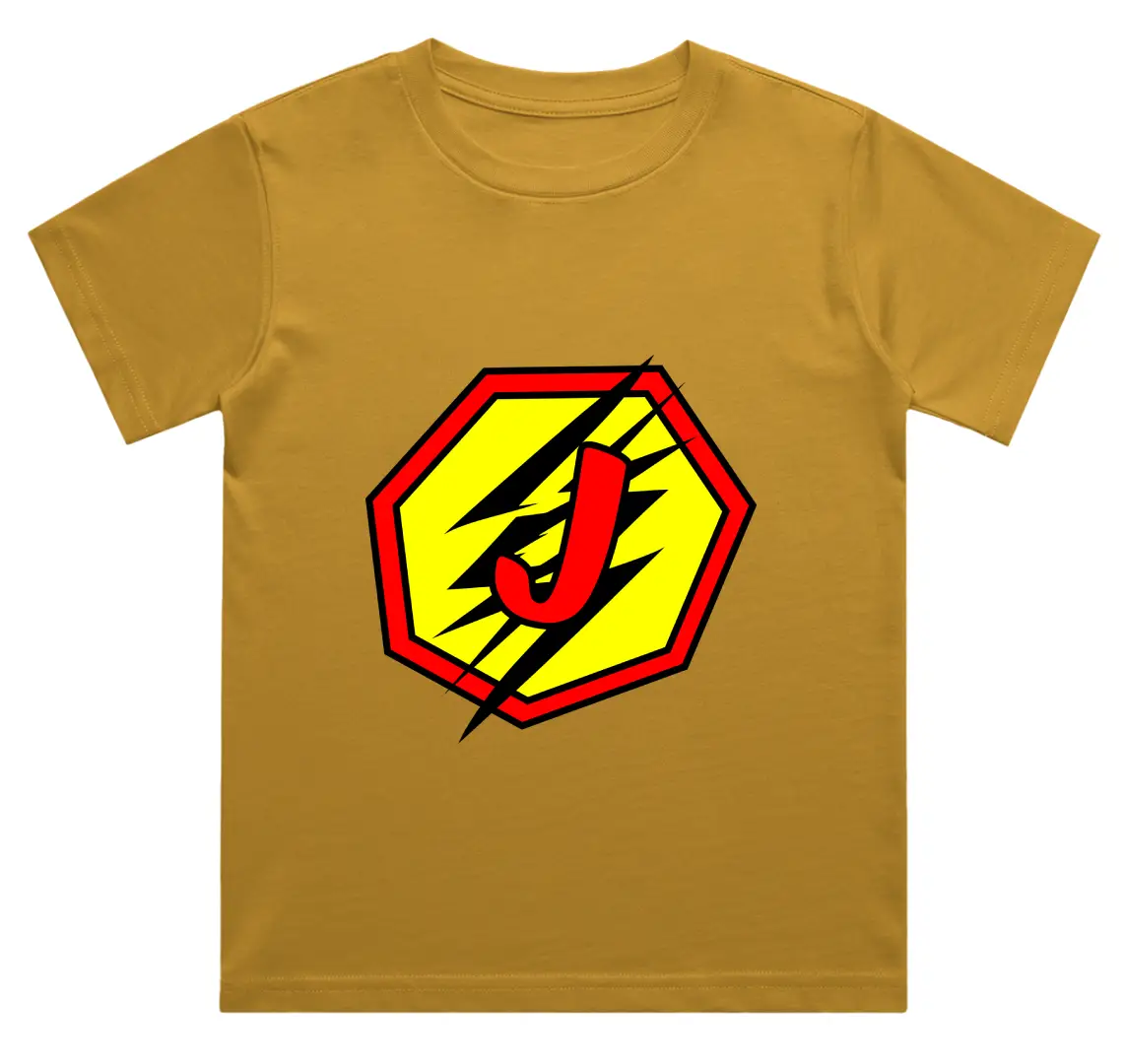 J Letter Alphabet Boys Mustard Yellow Cotton T-shirt