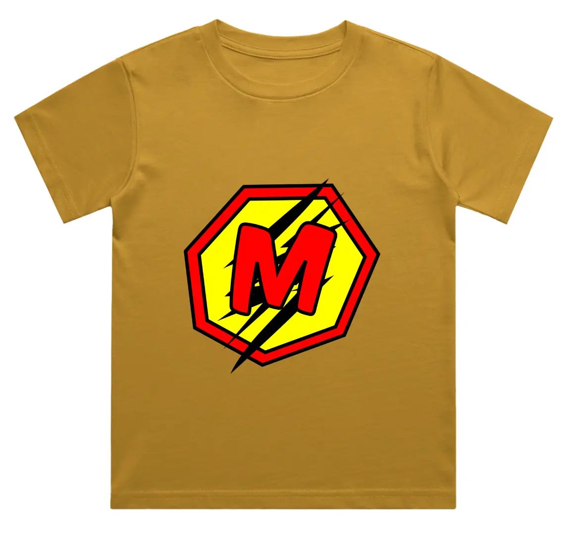 M Letter Alphabet Boys Mustard Yellow Cotton T-shirt