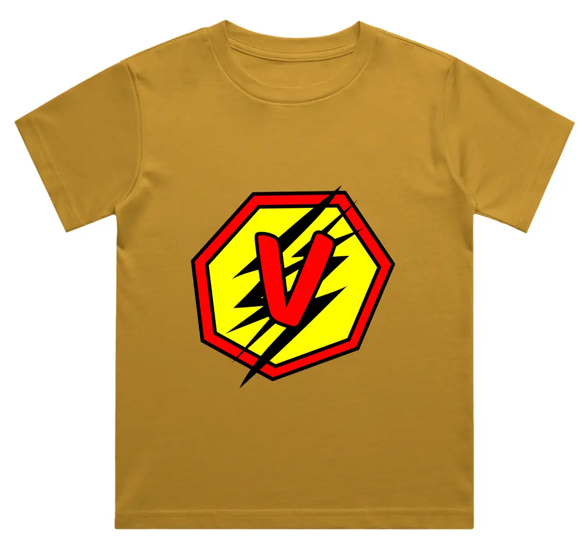 V Letter Alphabet Boys Mustard Yellow Cotton T-shirt