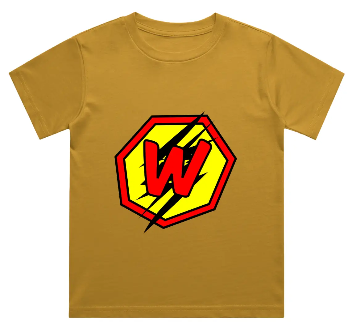 W Letter Alphabet Boys Mustard Yellow Cotton T-shirt