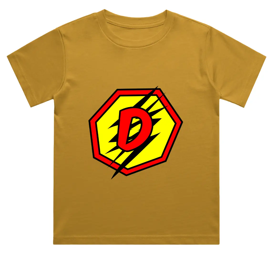 D Letter Alphabet Boys Mustard Yellow Cotton T-shirt