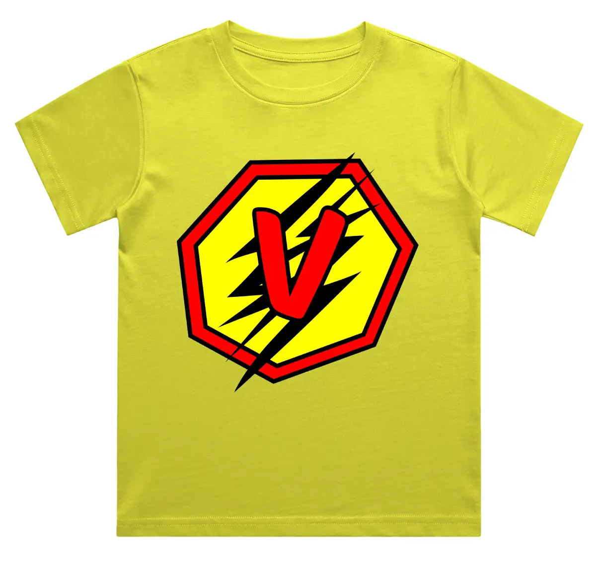 V Letter Alphabet Boys New Yellow Cotton T-shirt