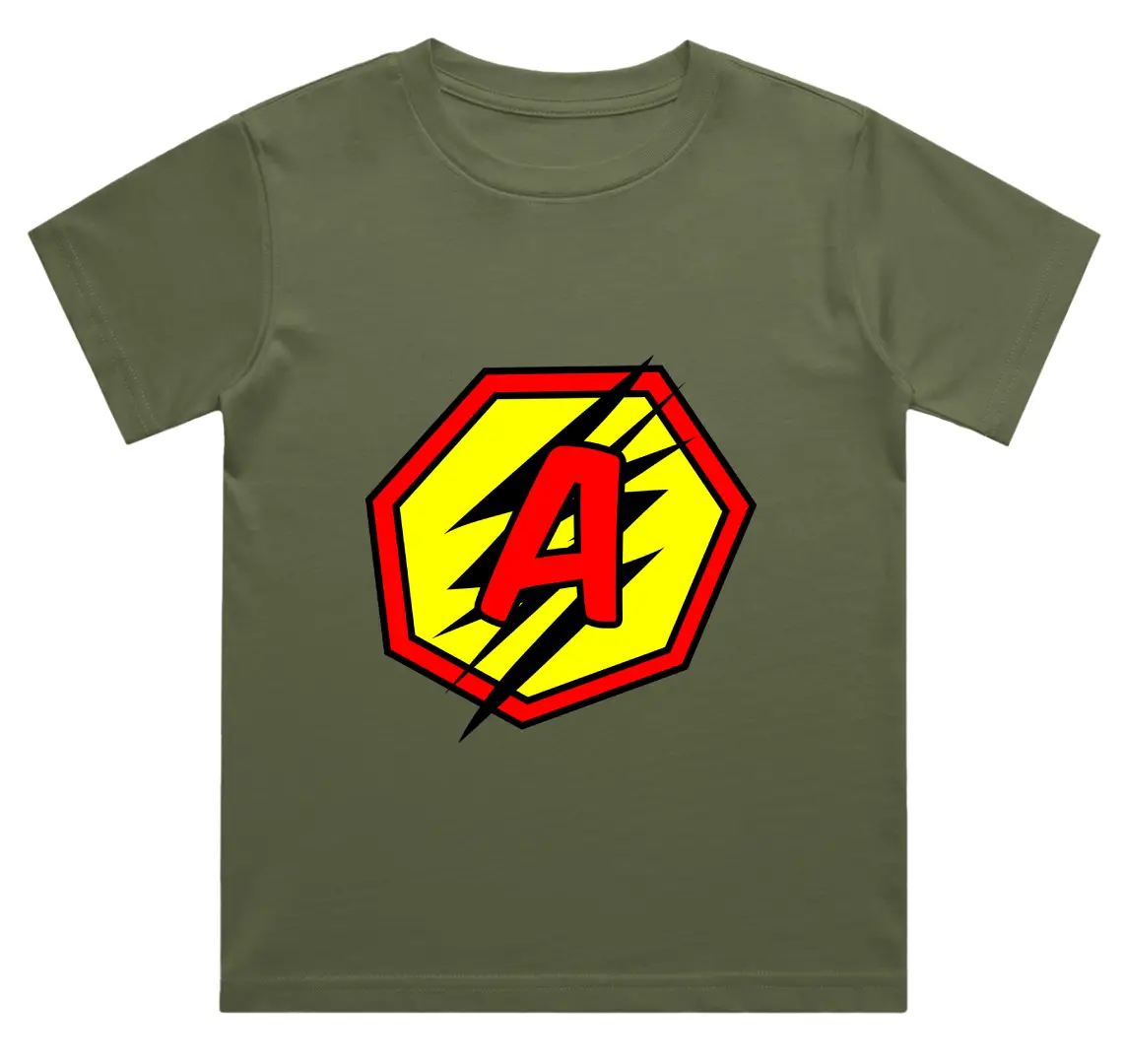 A Letter Alphabet Boys Olive Green Cotton T-shirt