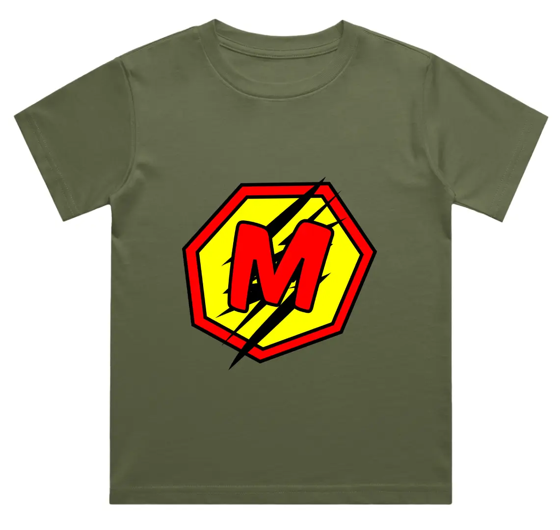 M Letter Alphabet Boys Olive Green Cotton T-shirt