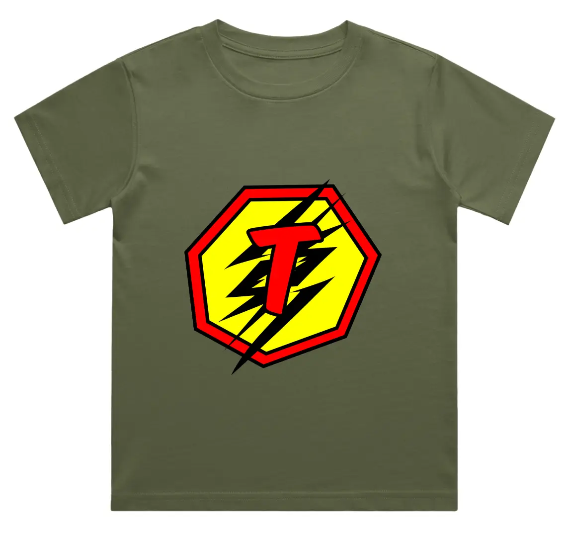 T Letter Alphabet Boys Olive Green Cotton T-shirt