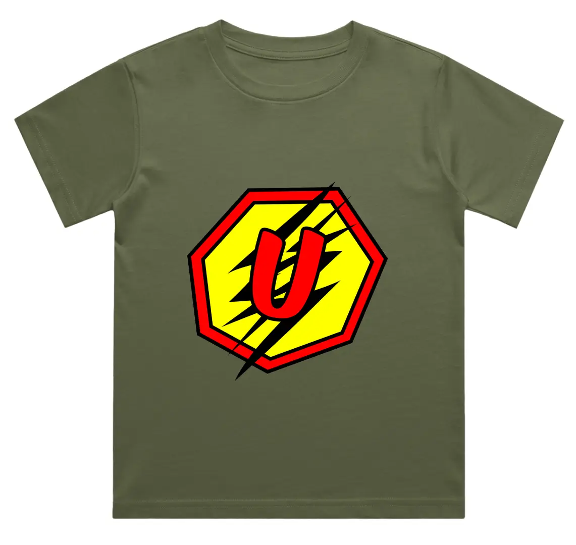 U Letter Alphabet Boys Olive Green Cotton T-shirt