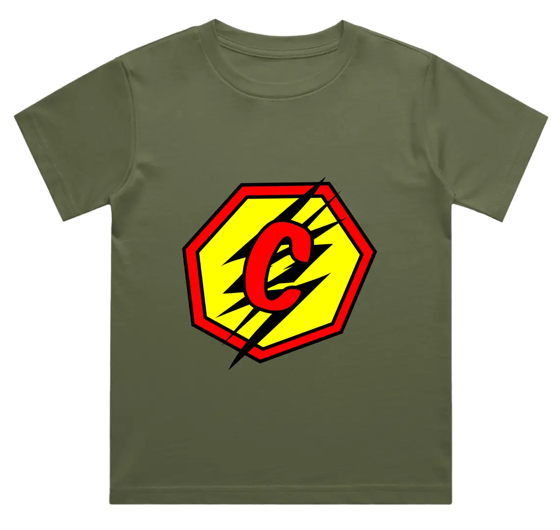C Letter Alphabet Boys Olive Green Cotton T-shirt