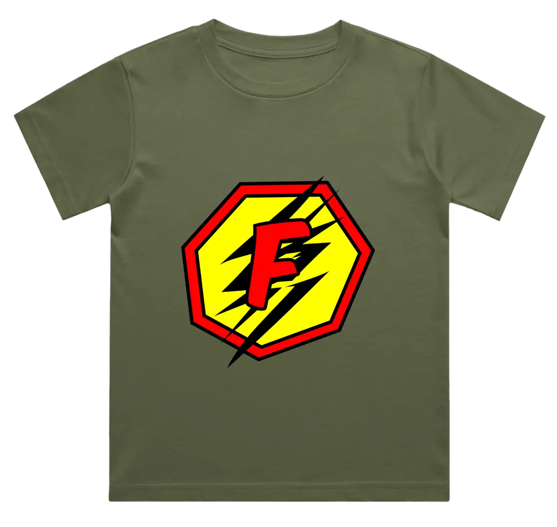 F Letter Alphabet Boys Olive Green Cotton T-shirt