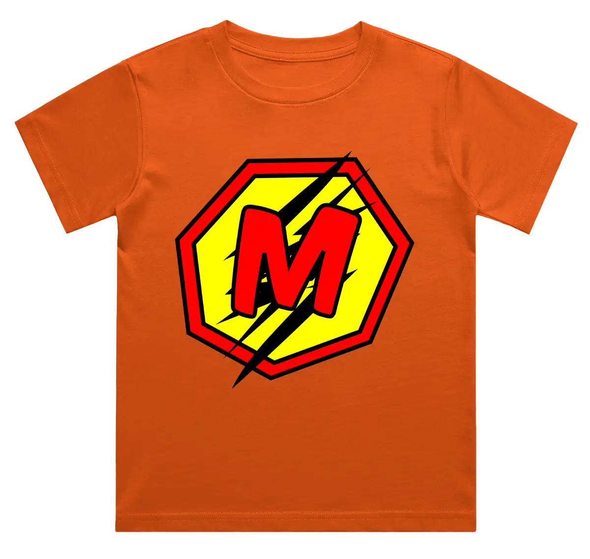 M Letter Alphabet Boys Orange Cotton T-shirt
