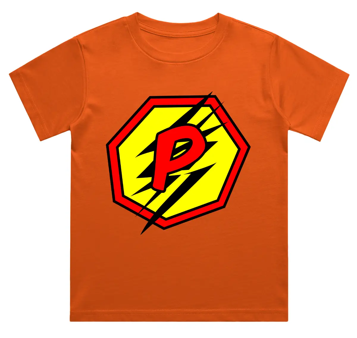 P Letter Alphabet Boys Orange Cotton T-shirt