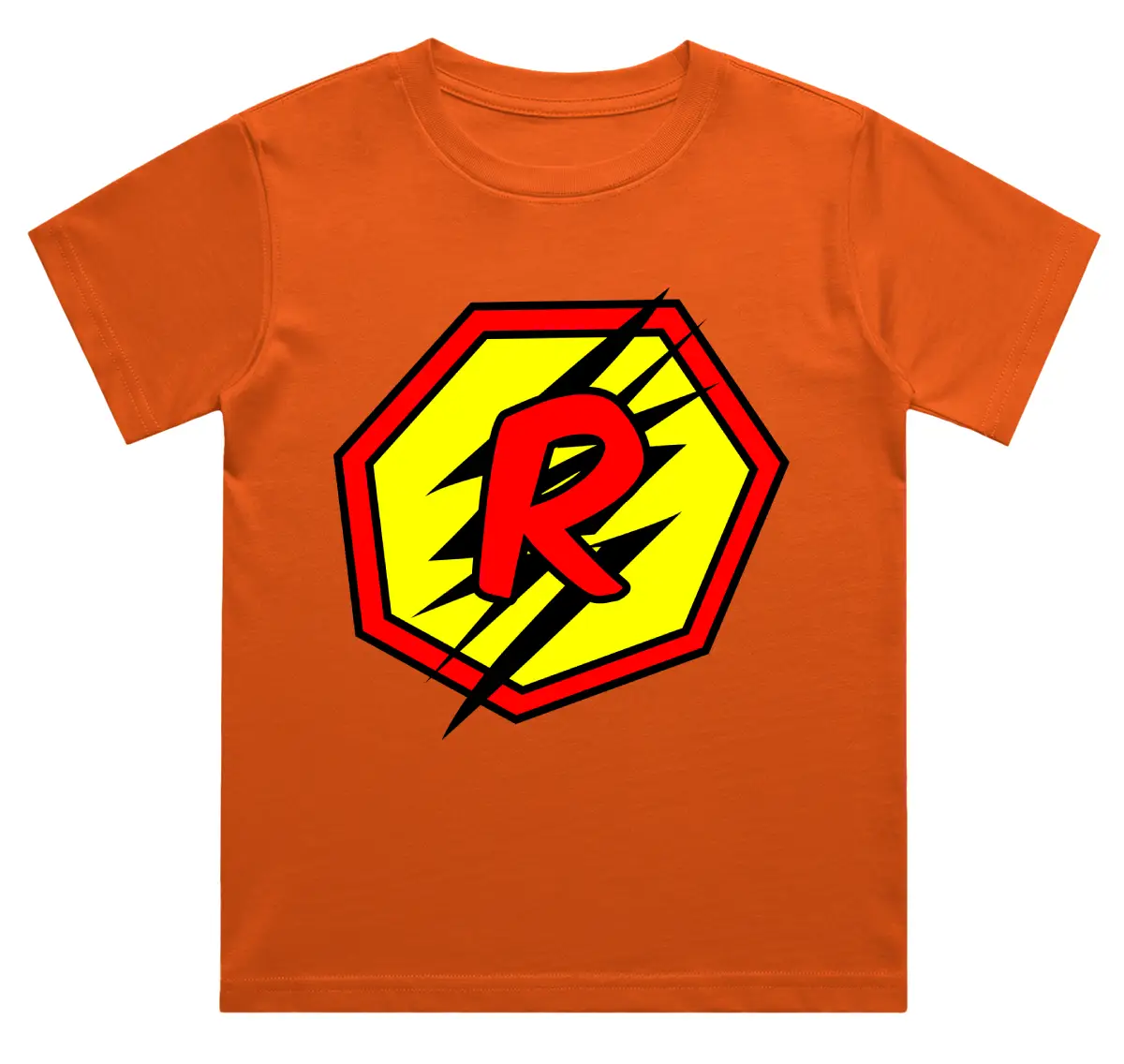 R Letter Alphabet Boys Orange Cotton T-shirt