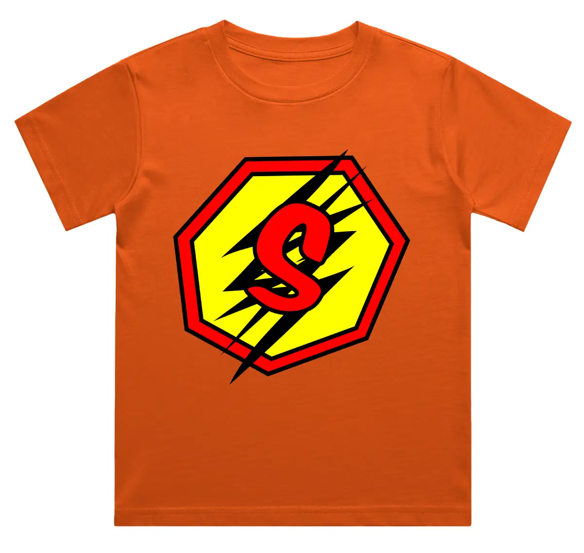 S Letter Alphabet Boys Orange Cotton T-shirt