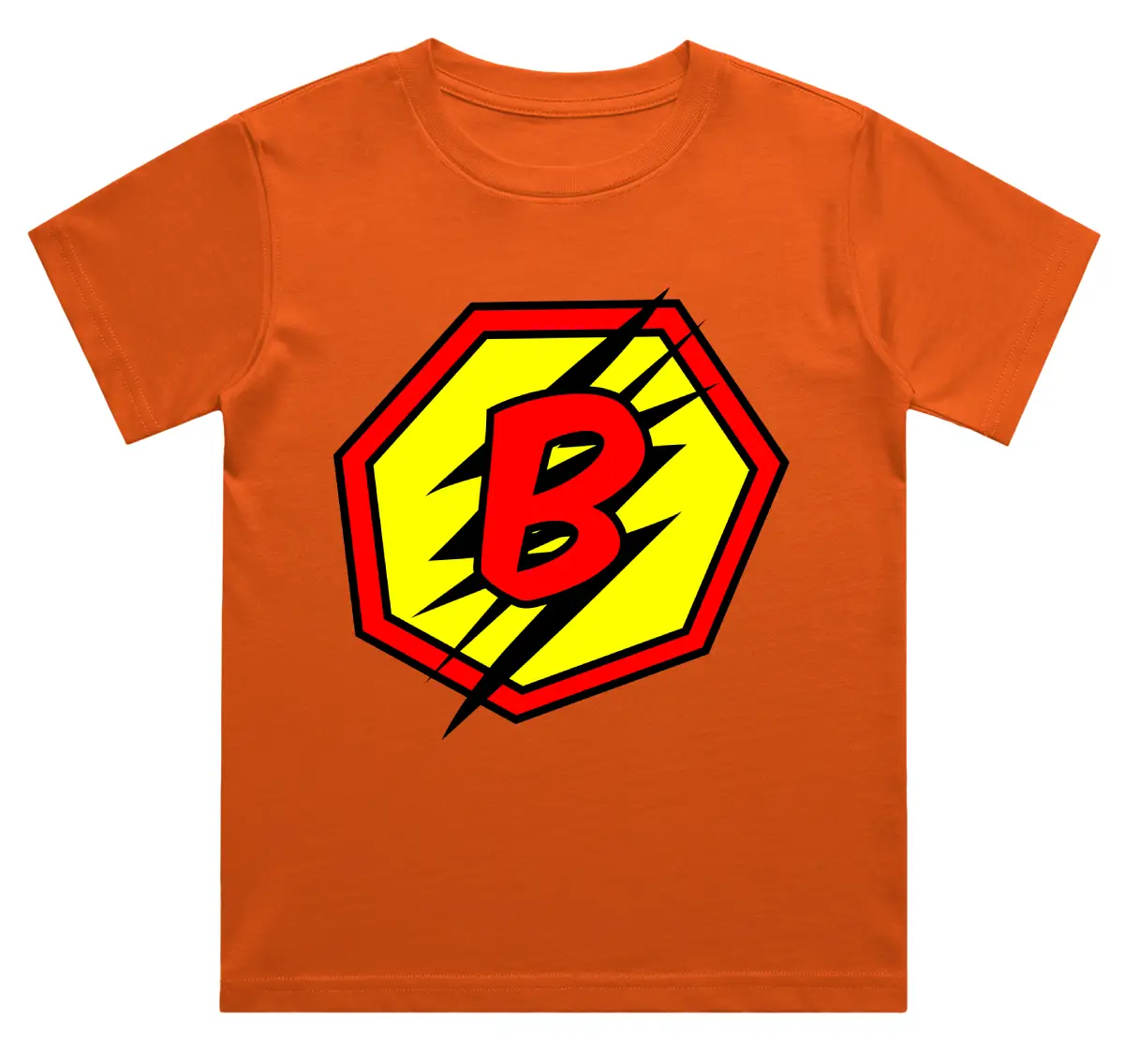 B Letter Alphabet Boys Orange Cotton T-shirt