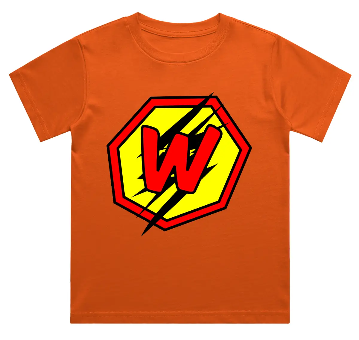 W Letter Alphabet Boys Orange Cotton T-shirt