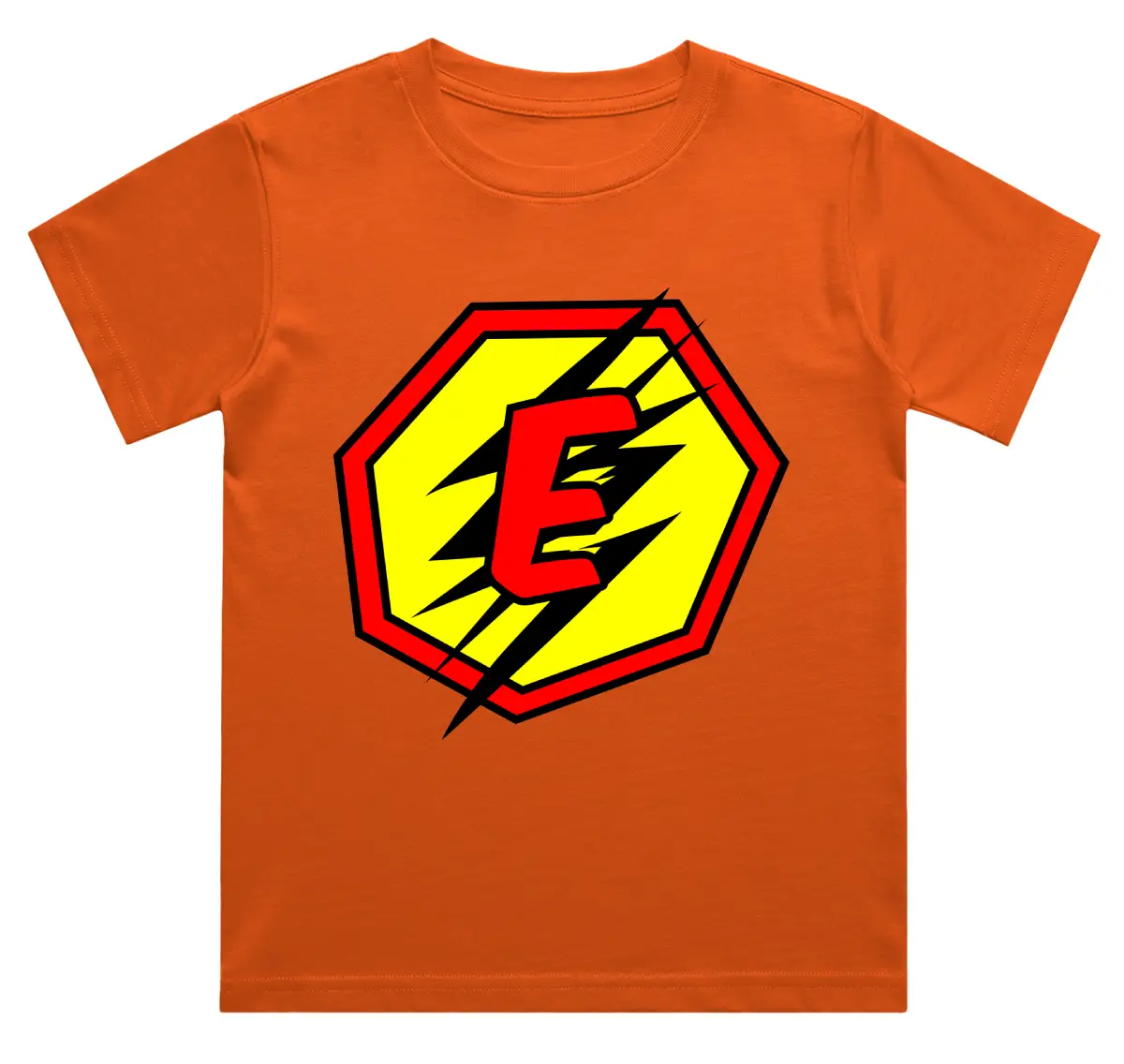 E Letter Alphabet Boys Orange Cotton T-shirt
