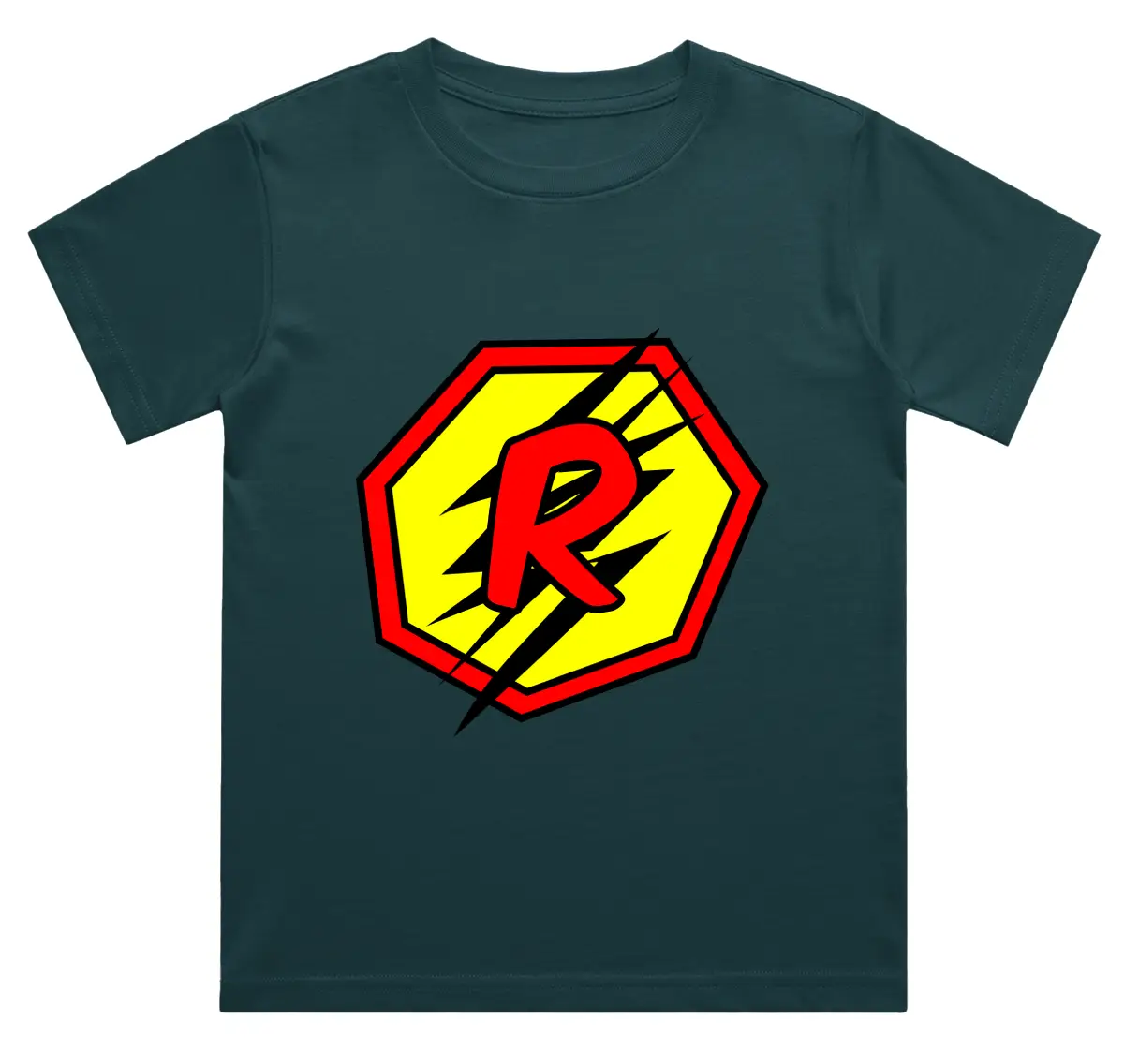 R Letter Alphabet Boys Petrol Blue Cotton T-shirt