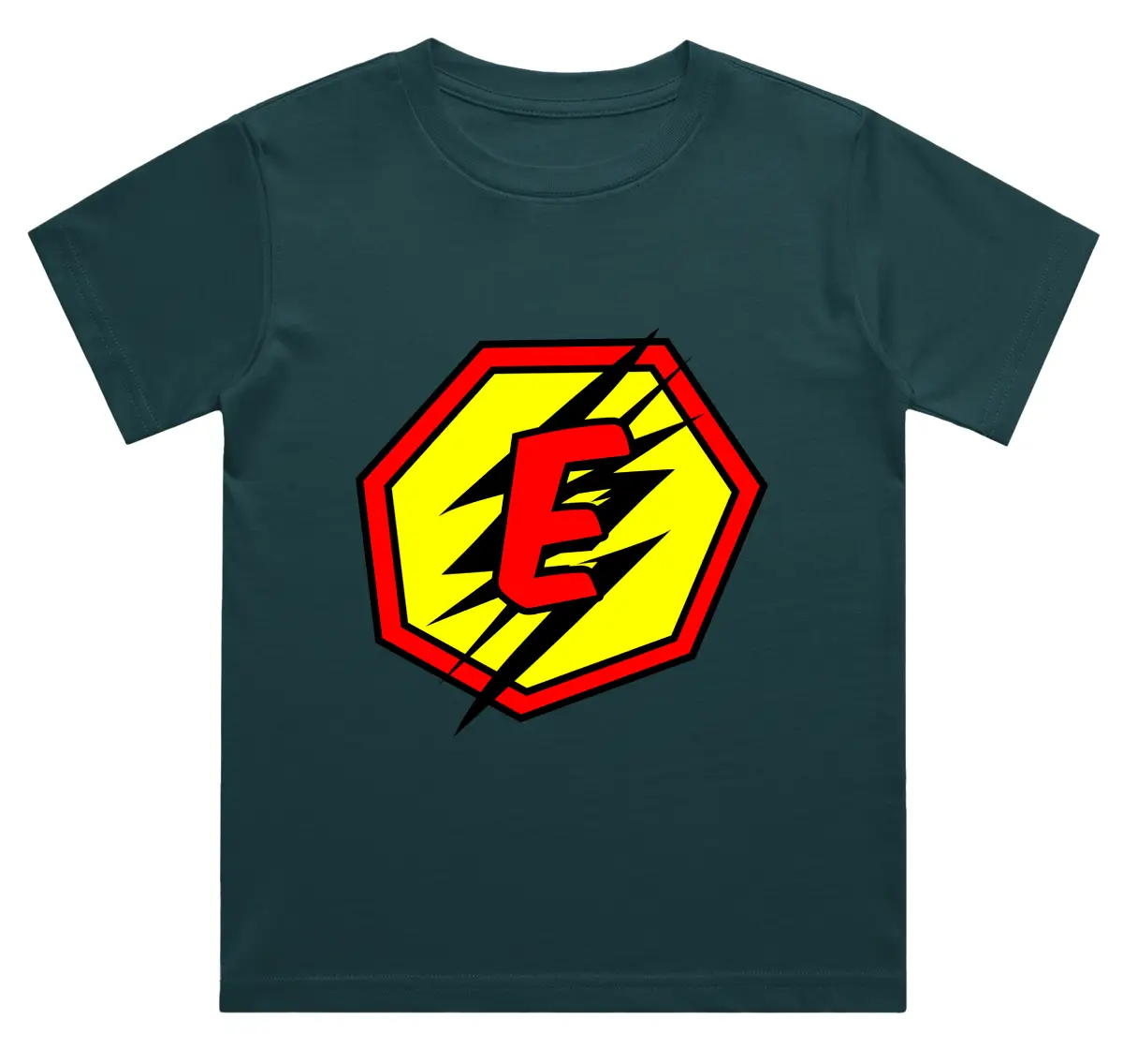 E Letter Alphabet Boys Petrol Blue Cotton T-shirt