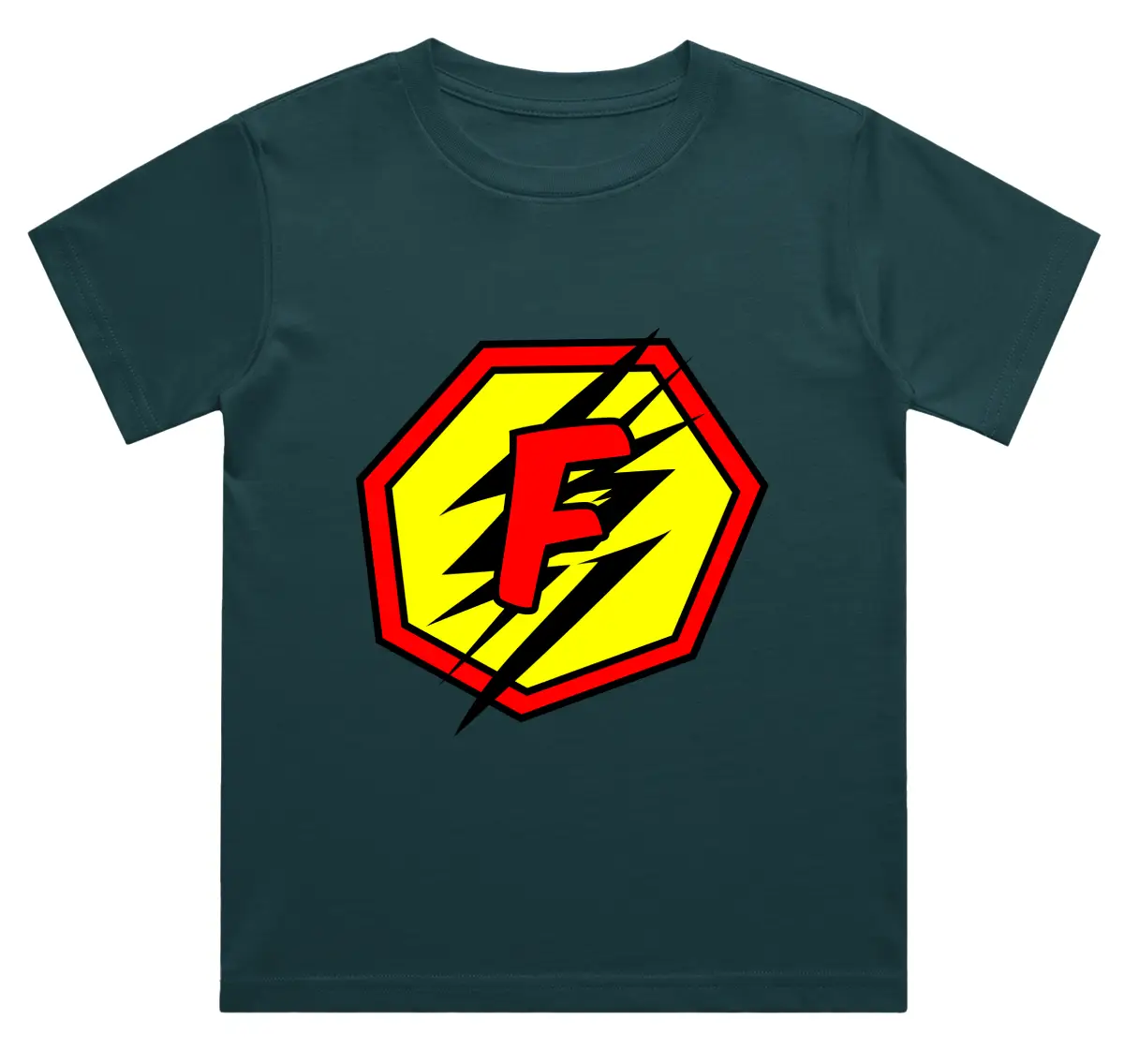 F Letter Alphabet Boys Petrol Blue Cotton T-shirt