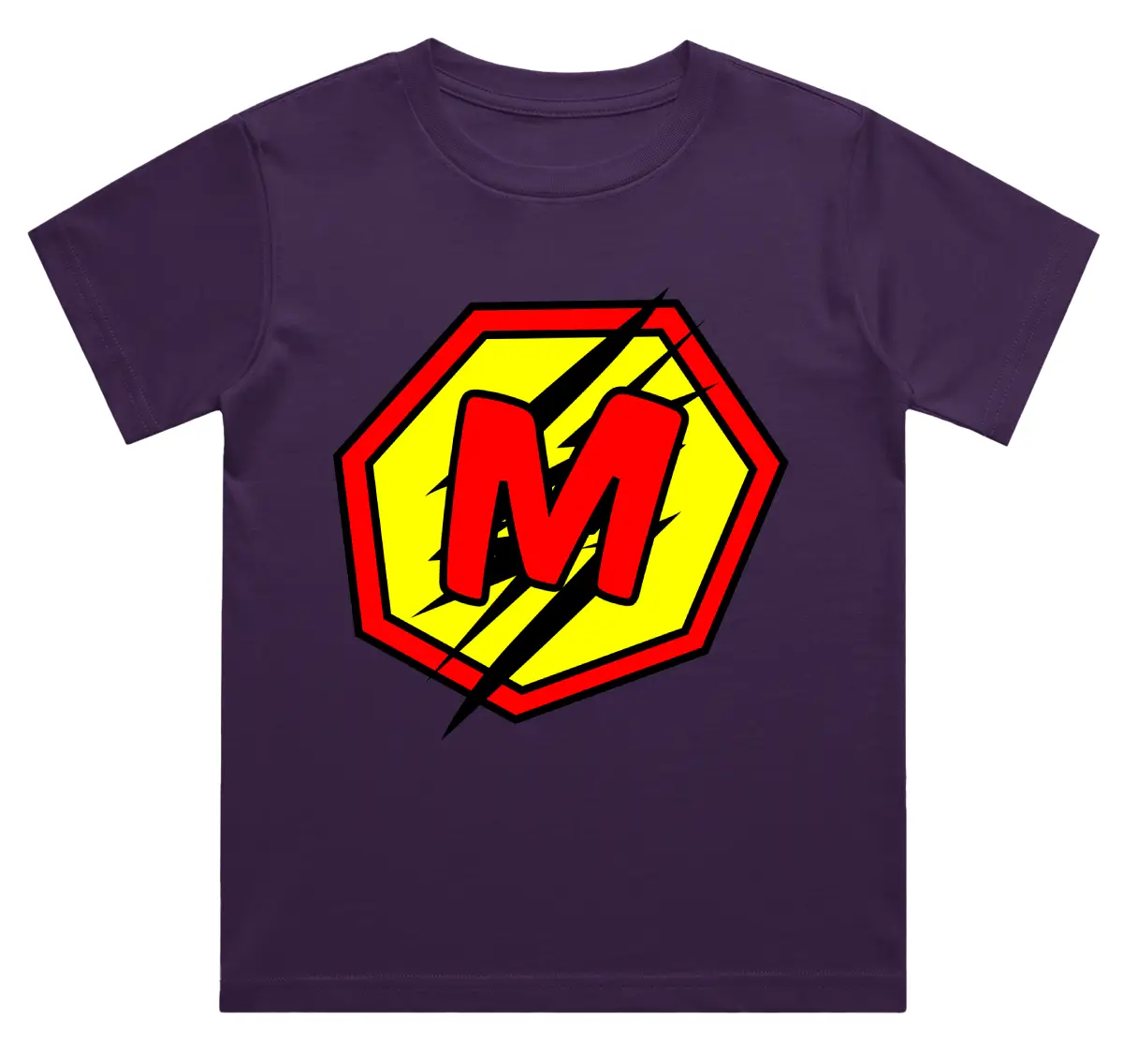M Letter Alphabet Boys Purple Cotton T-shirt