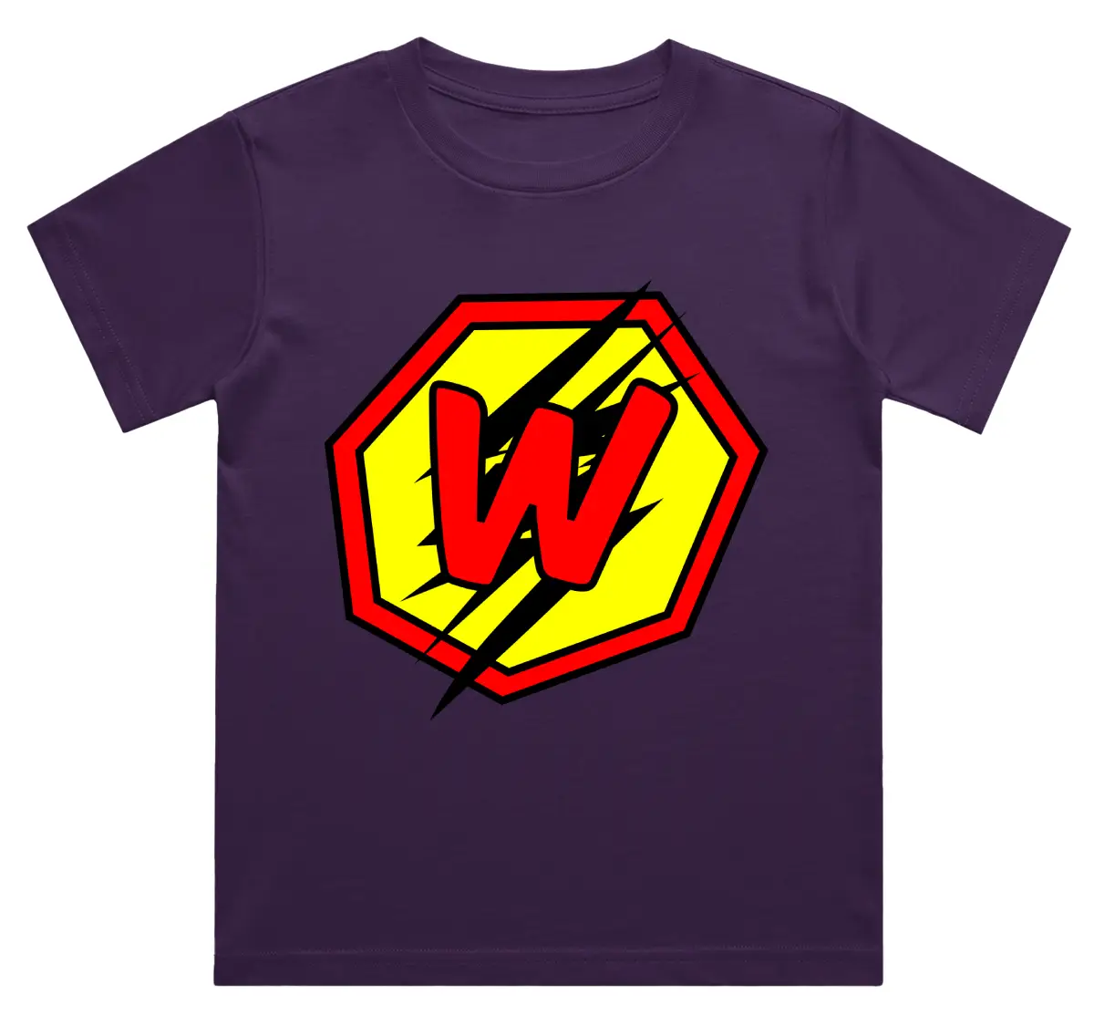 W Letter Alphabet Boys Purple Cotton T-shirt