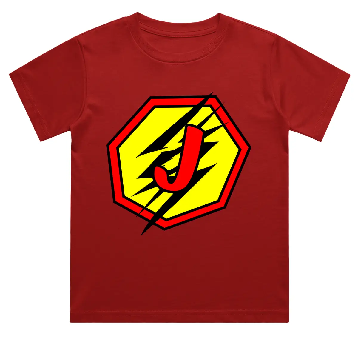 J Letter Alphabet Boys Red Cotton T-shirt