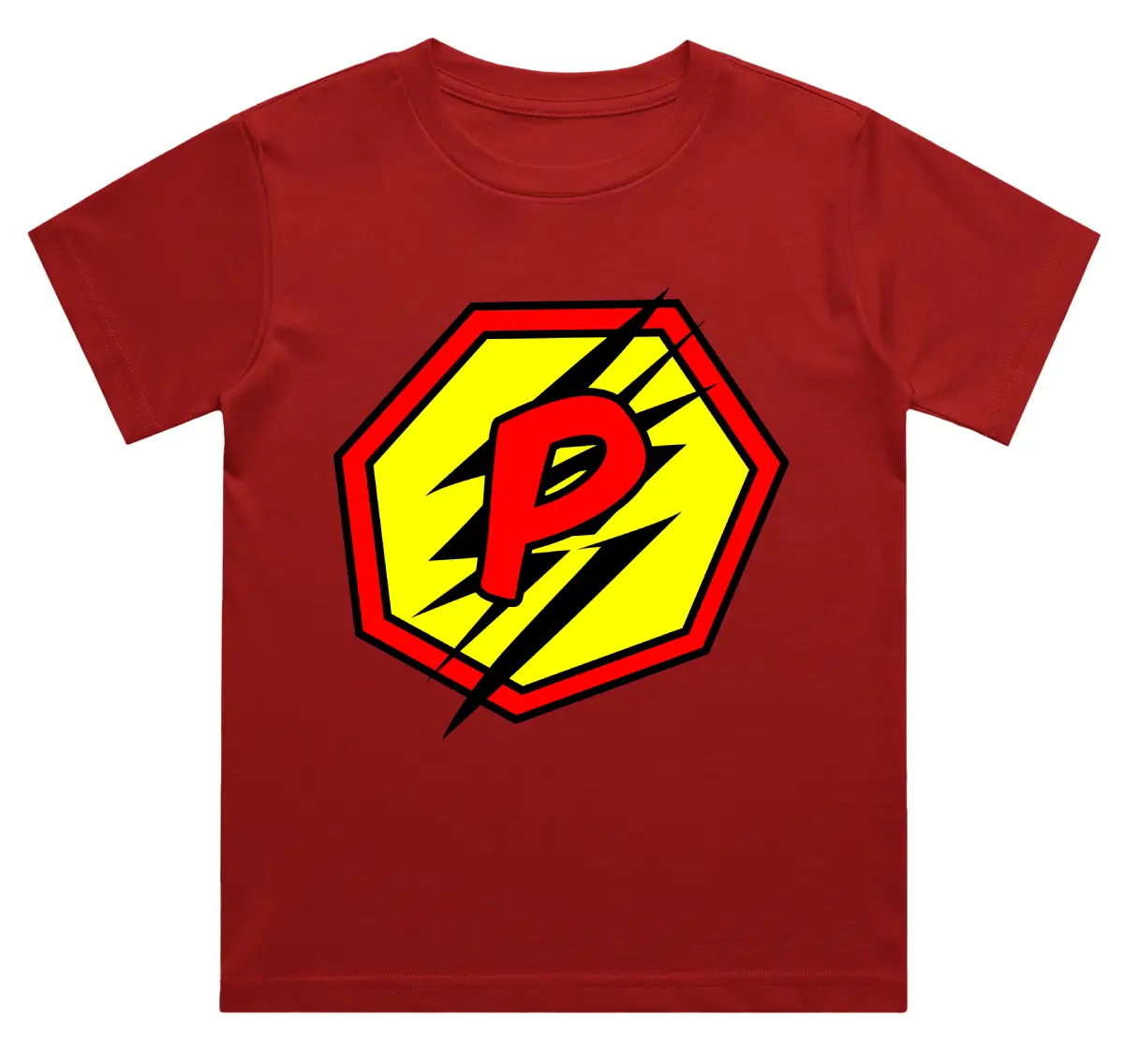 P Letter Alphabet Boys Red Cotton T-shirt