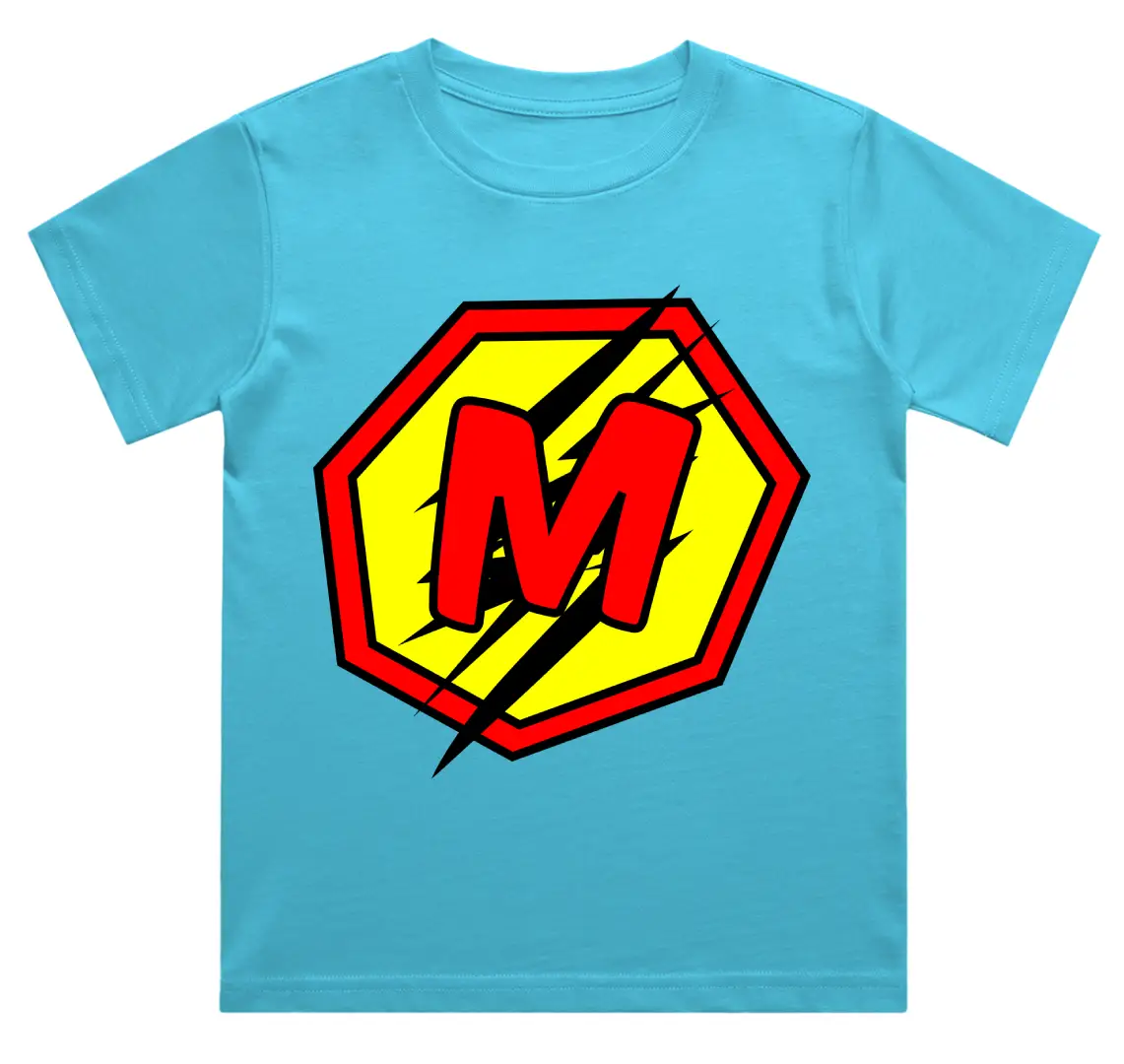 M Letter Alphabet Boys Sky Blue Cotton T-shirt