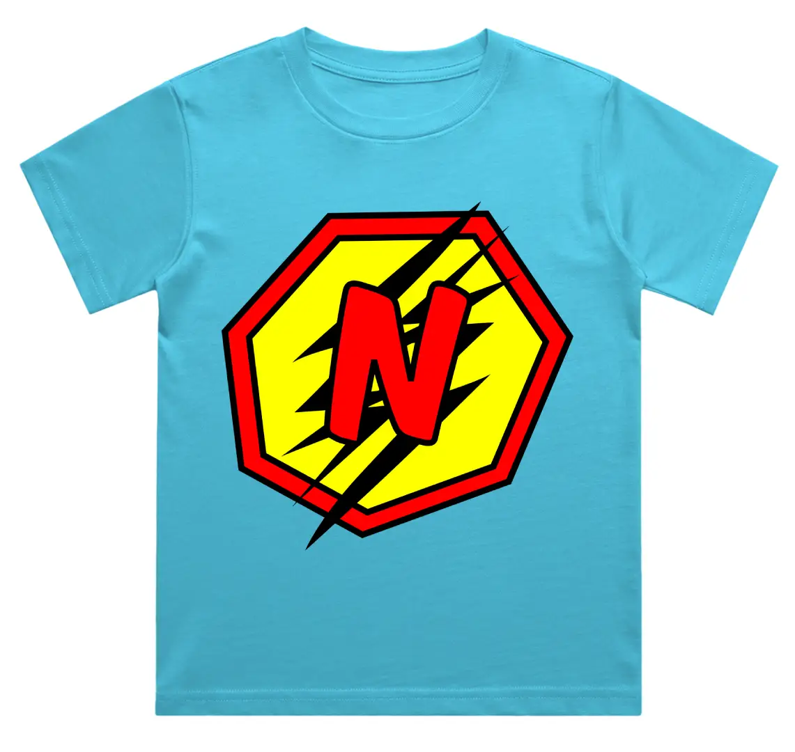 N Letter Alphabet Boys Sky Blue Cotton T-shirt