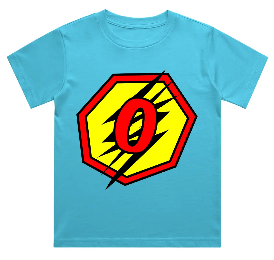 O Letter Alphabet Boys Sky Blue Cotton T-shirt