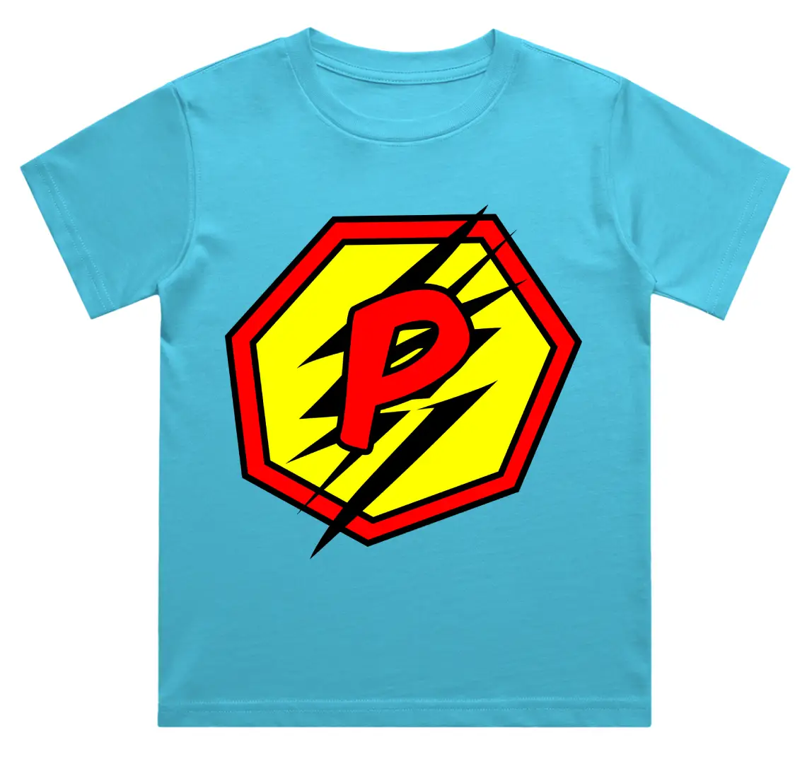P Letter Alphabet Boys Sky Blue Cotton T-shirt