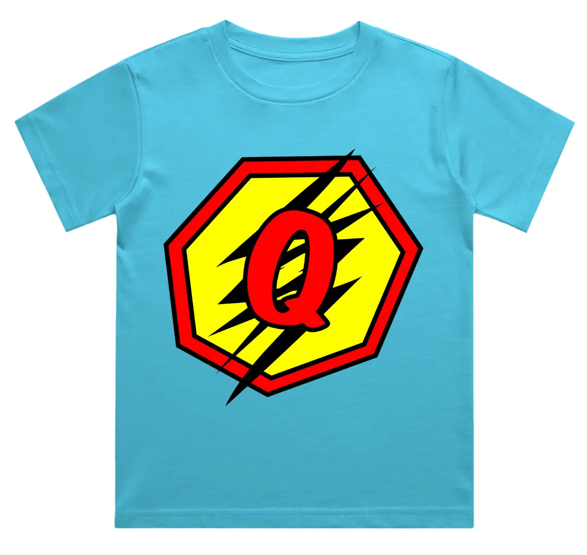 Q Letter Alphabet Boys Sky Blue Cotton T-shirt