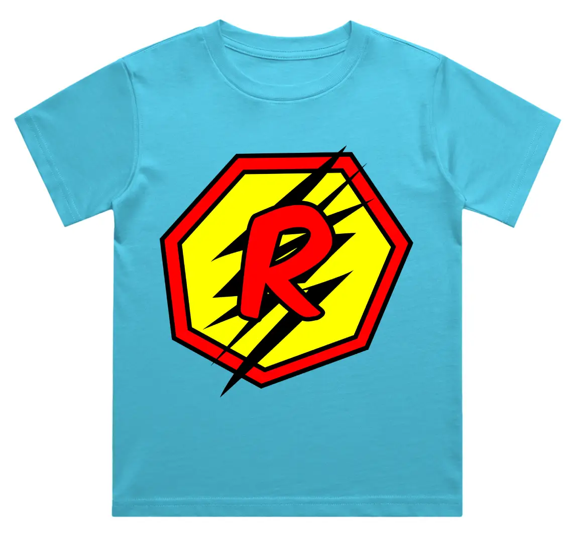 R Letter Alphabet Boys Sky Blue Cotton T-shirt
