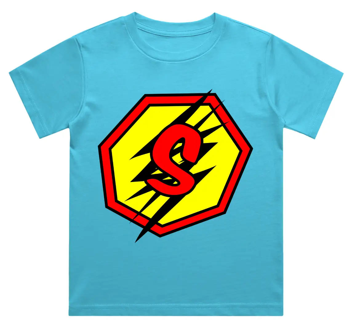 S Letter Alphabet Boys Sky Blue Cotton T-shirt
