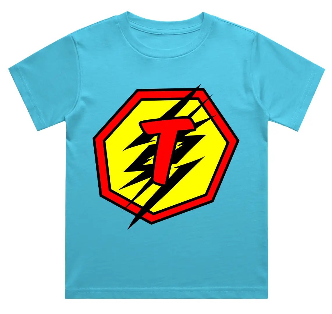 T Letter Alphabet Boys Sky Blue Cotton T-shirt