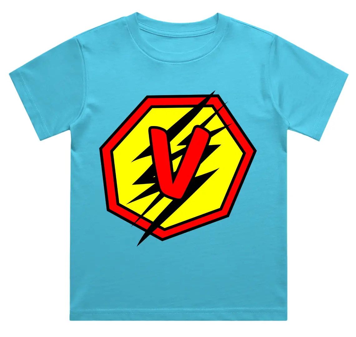 V Letter Alphabet Boys Sky Blue Cotton T-shirt