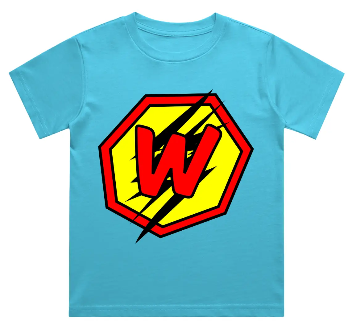 W Letter Alphabet Boys Sky Blue Cotton T-shirt
