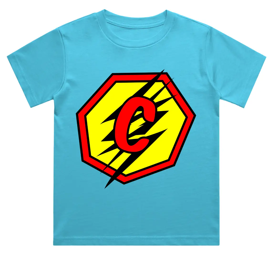 C Letter Alphabet Boys Sky Blue Cotton T-shirt
