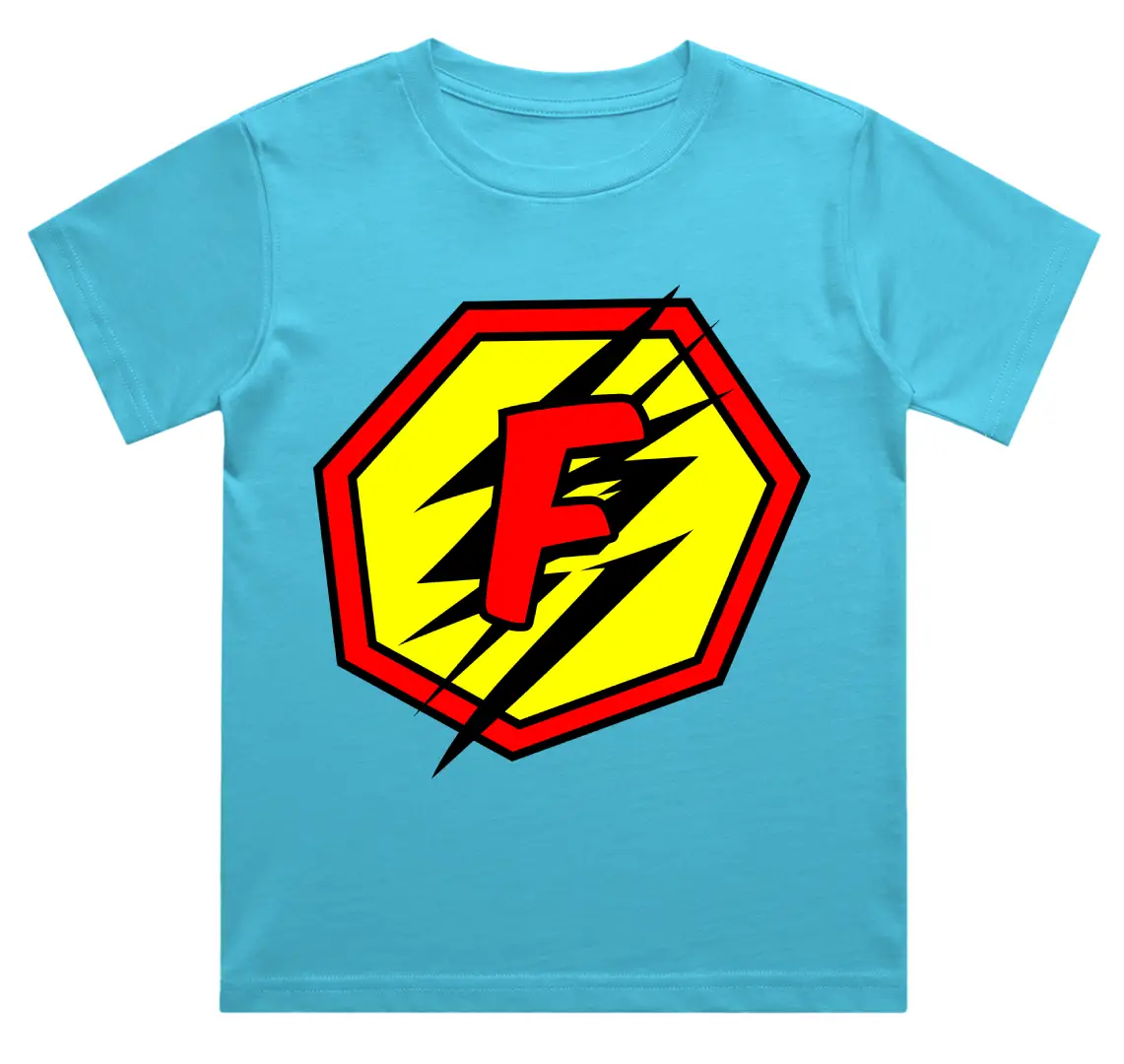F Letter Alphabet Boys Sky Blue Cotton T-shirt