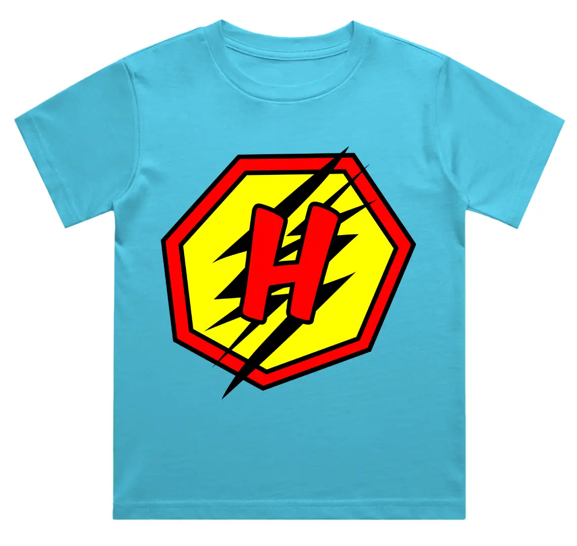 H Letter Alphabet Boys Sky Blue Cotton T-shirt