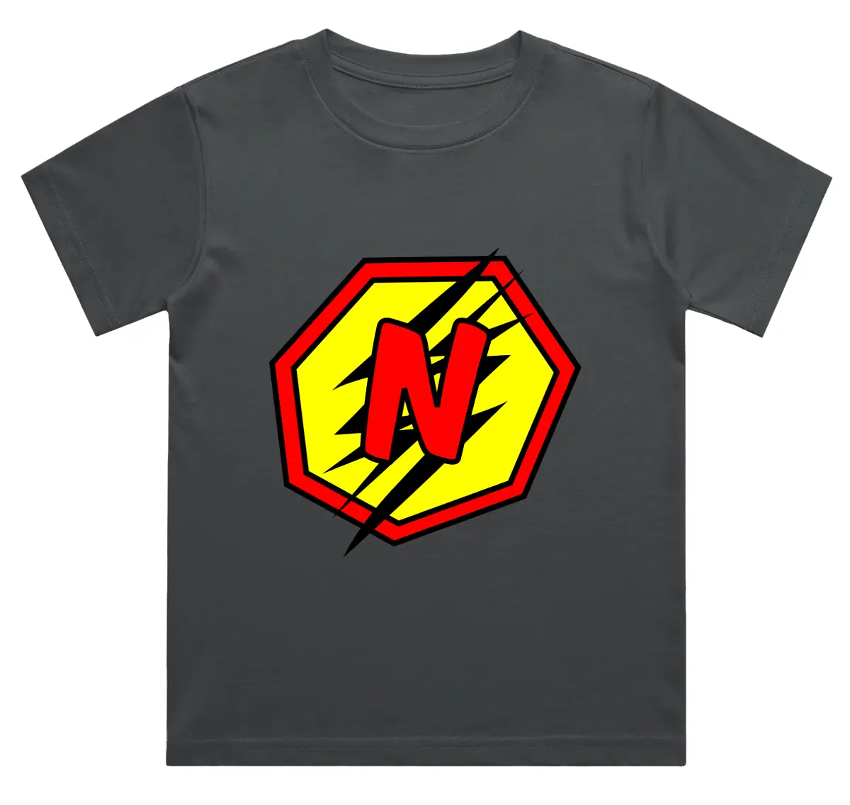 N Letter Alphabet Boys Steel Grey Cotton T-shirt